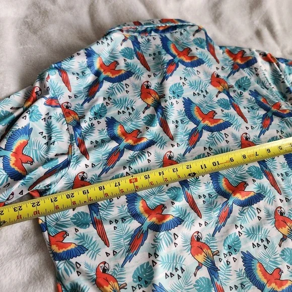 Waggle Golf Polo Shirt Tropical Parrot Macaws & Palm Tree Men's Large Looks NEW - Picture 6 of 7